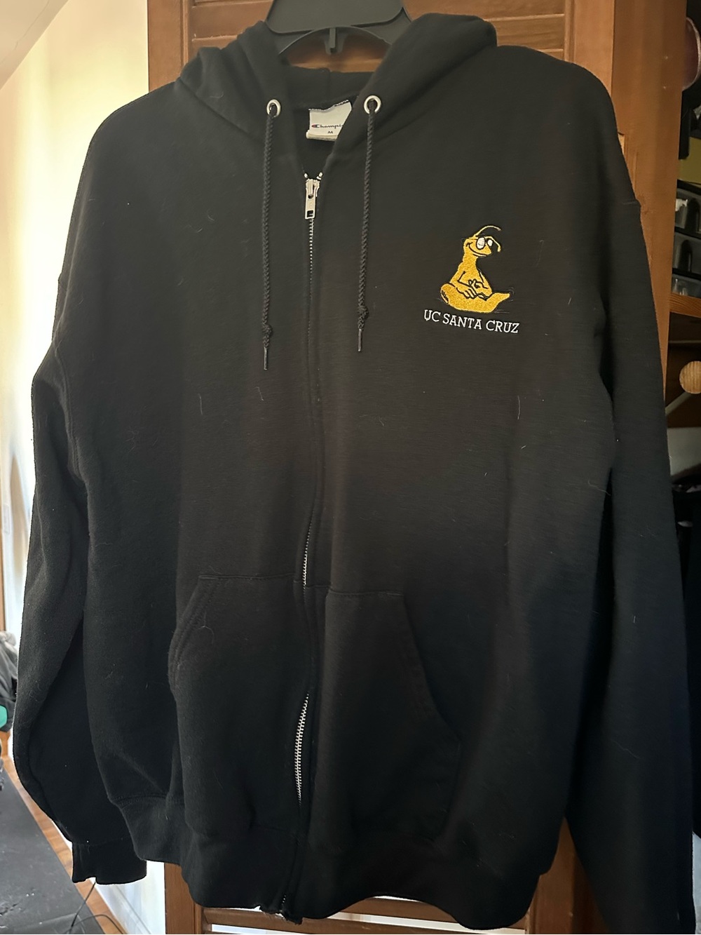 Champion Black Zip-Up Hoodie with Yellow UC Santa Cruz Logo